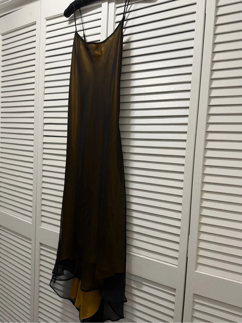 Vintage Victoria's Secret Mustard Slip Dress with Black Sheer Overlay - Picture 3 of 9